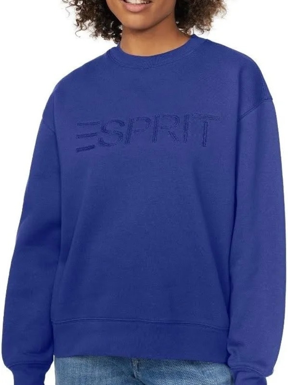 Esprit Womens Cobalt Blue Embossed Logo Crewneck Sweater